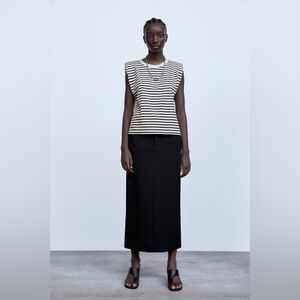ZARA Striped Shoulder Pad Shirt - Black/White - Size S